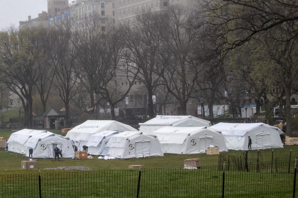 Tent Hospital Erected In Central Park As Hospital Ship Arrives In New